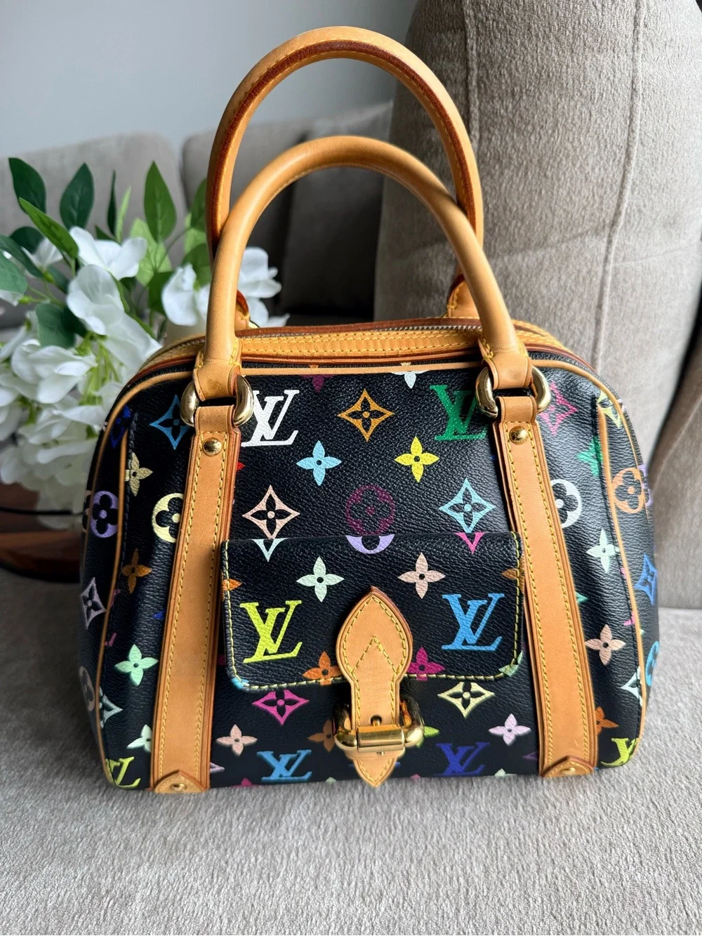 Louis Vuitton Murakami Black Multicolor Priscilla Monogram Handbag